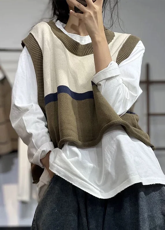 Hooded women's puffer coats in neon colors for high - visibility sportsWomen Beige O Neck Patchwork Cotton Knit Waistcoat Sleeveless Hooded women's puffer coats in neon colors for high - visibility sportsWomen Beige O Neck Patchwork Cotton Knit Waistcoat Sleeveless