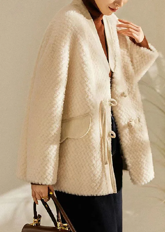 Shearling - lined women's leather coats for ultimate warmth and luxuryWomen Beige Tasseled Chinese Button Patchwork Wool Coats Winter Shearling - lined women's leather coats for ultimate warmth and luxuryWomen Beige Tasseled Chinese Button Patchwork Wool Coats Winter