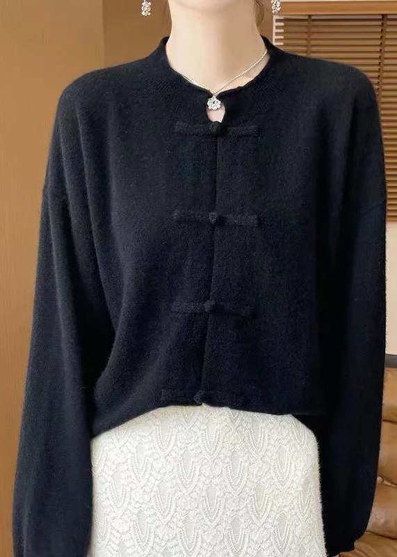 Women's reversible down coats with two - tone designs for versatile stylingWomen Black Button Solid Woolen Knit Coats Fall