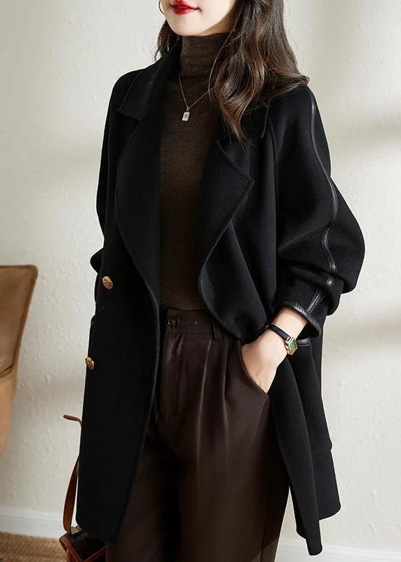 Plus size women's wool blend coats for a warm and stylish winterWomen Black Double Breast Patchwork Woolen Coat Outwear Fall Plus size women's wool blend coats for a warm and stylish winterWomen Black Double Breast Patchwork Woolen Coat Outwear Fall