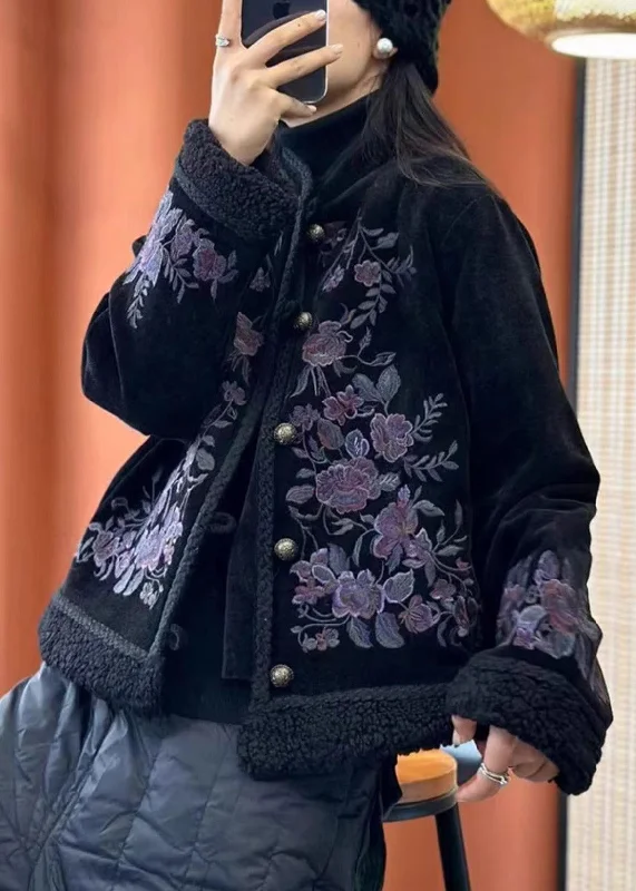 Belted women's cashmere coats in soft pastels for a luxurious feelWomen Black Embroideried Button Cotton Filled Coats Long Sleeve Belted women's cashmere coats in soft pastels for a luxurious feelWomen Black Embroideried Button Cotton Filled Coats Long Sleeve