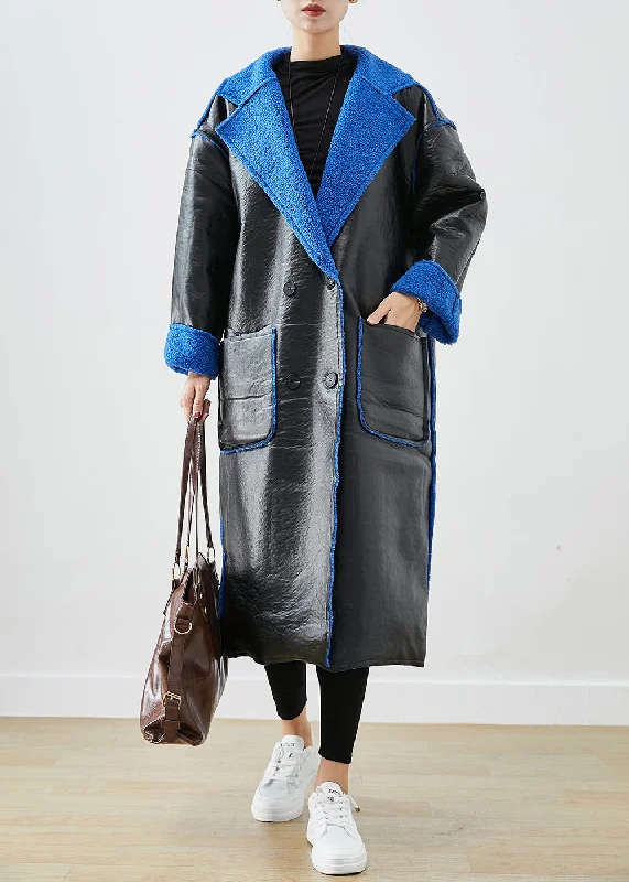 Women's longline double - breasted camel coats for a sophisticated lookWomen Black Fleece Wool Lined Wear On Both Sides Faux Leather Coat Outwear Winter Women's longline double - breasted camel coats for a sophisticated lookWomen Black Fleece Wool Lined Wear On Both Sides Faux Leather Coat Outwear Winter