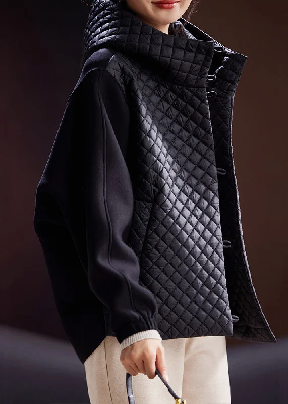 Women's knee - length wool blend coats with a fur collar for added warmthWomen Black Hooded Button Cotton Filled Coats Long Sleeve Women's knee - length wool blend coats with a fur collar for added warmthWomen Black Hooded Button Cotton Filled Coats Long Sleeve