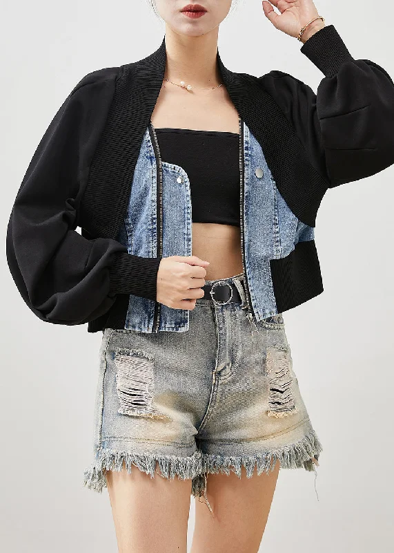 Quilted down women's coats with removable hoods for outdoor activitiesWomen Black Oversized Patchwork Denim Fake Two Piece Coats Spring Quilted down women's coats with removable hoods for outdoor activitiesWomen Black Oversized Patchwork Denim Fake Two Piece Coats Spring