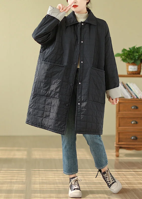 Women's cropped leather coats with silver studs for an edgy lookWomen Black Pockets Button Patchwork Fine Cotton Filled Coat Winter Women's cropped leather coats with silver studs for an edgy lookWomen Black Pockets Button Patchwork Fine Cotton Filled Coat Winter