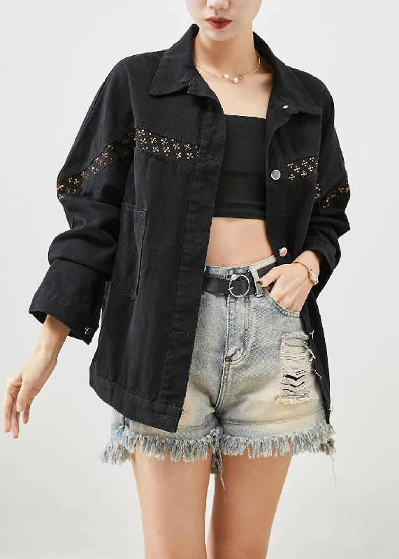 Women's faux fur coats in bright colors for a bold fashion statementWomen Black Sequins Patchwork Denim Coats Fall