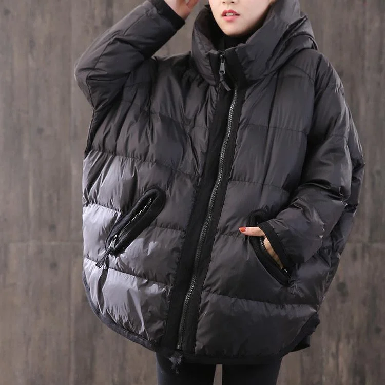 Petite women's wool blend coats with a tailored fit for a flattering silhouettewomen black thick down jacket woman Loose fitting hooded winter jacket side open Elegant winter outwear