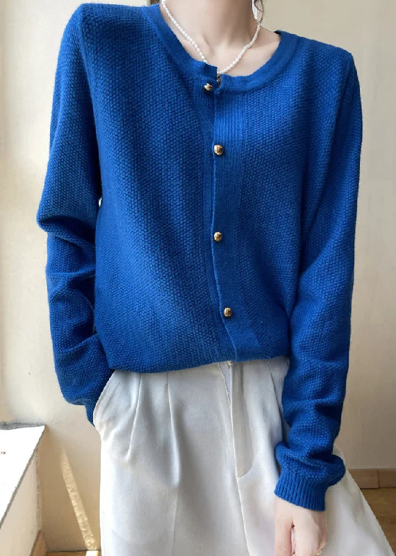 Long women's mac coats in a lightweight fabric for spring showersWomen Blue O Neck Button Patchwork Cotton Knit Coats Fall Long women's mac coats in a lightweight fabric for spring showersWomen Blue O Neck Button Patchwork Cotton Knit Coats Fall
