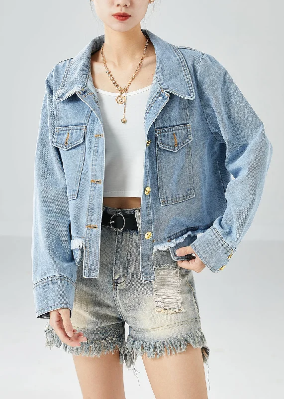 Women's waterproof parka coats with multiple pockets for practicalityWomen Blue Oversized Pockets Cotton Denim Coat Fall Women's waterproof parka coats with multiple pockets for practicalityWomen Blue Oversized Pockets Cotton Denim Coat Fall