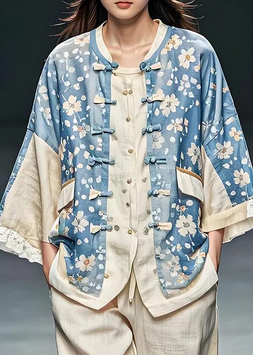 Checkered women's wool coats in a classic pattern for a timeless styleWomen Blue Print Chinese Button Patchwork Cotton Coats Fall Checkered women's wool coats in a classic pattern for a timeless styleWomen Blue Print Chinese Button Patchwork Cotton Coats Fall