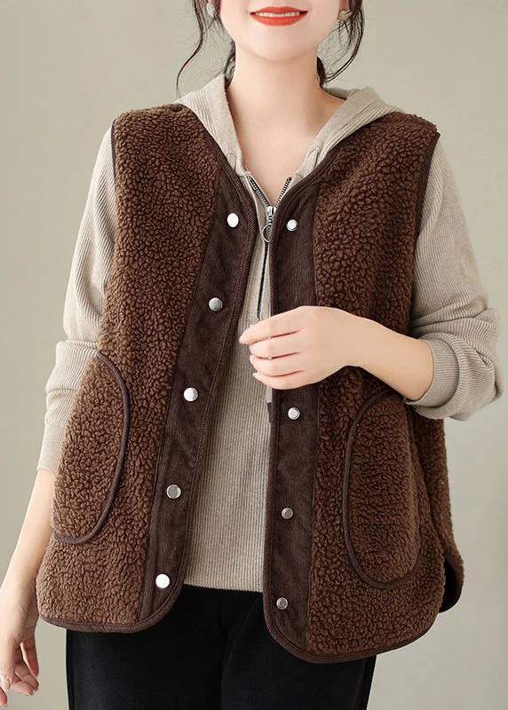 Plus size women's wool blend coats for a warm and stylish winterWomen Brown Button Pockets Teddy Faux Fur Waistcoat Sleeveless Plus size women's wool blend coats for a warm and stylish winterWomen Brown Button Pockets Teddy Faux Fur Waistcoat Sleeveless
