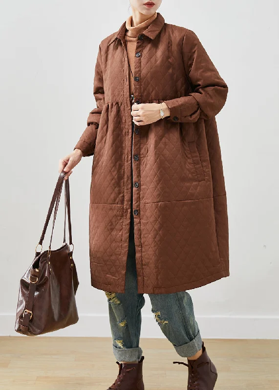 Checkered women's wool coats in a classic pattern for a timeless styleWomen Brown Oversized Fine Cotton Filled Winter Coats Checkered women's wool coats in a classic pattern for a timeless styleWomen Brown Oversized Fine Cotton Filled Winter Coats