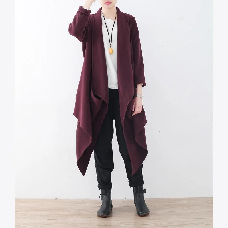 Shearling - lined women's leather coats for ultimate warmth and luxurywomen burgundy wool jackets Loose fitting Winter coat 2017 long coats asymmetric hem Shearling - lined women's leather coats for ultimate warmth and luxurywomen burgundy wool jackets Loose fitting Winter coat 2017 long coats asymmetric hem
