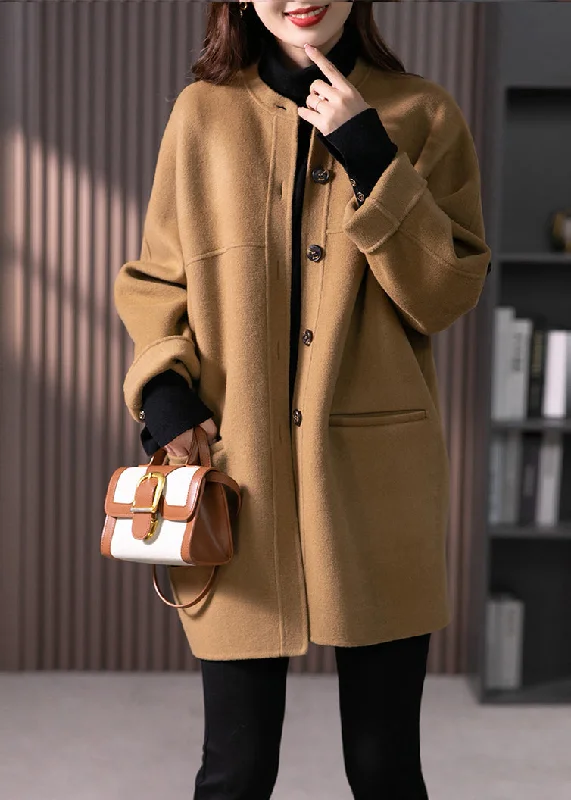 Water - resistant women's trench coats with adjustable cuffs for rainy daysWomen Camel O Neck Pockets Button Patchwork Wool Coats Fall Water - resistant women's trench coats with adjustable cuffs for rainy daysWomen Camel O Neck Pockets Button Patchwork Wool Coats Fall