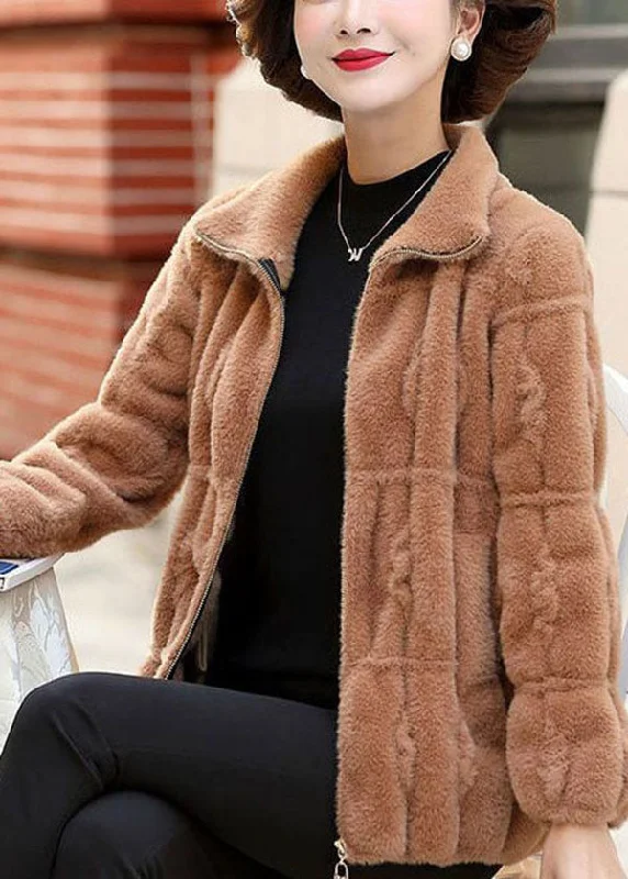 Women's faux fur coats in bright colors for a bold fashion statementWomen Camel Solid Color Collar Zip Up Mink Hair Knitted Coats Winter Women's faux fur coats in bright colors for a bold fashion statementWomen Camel Solid Color Collar Zip Up Mink Hair Knitted Coats Winter