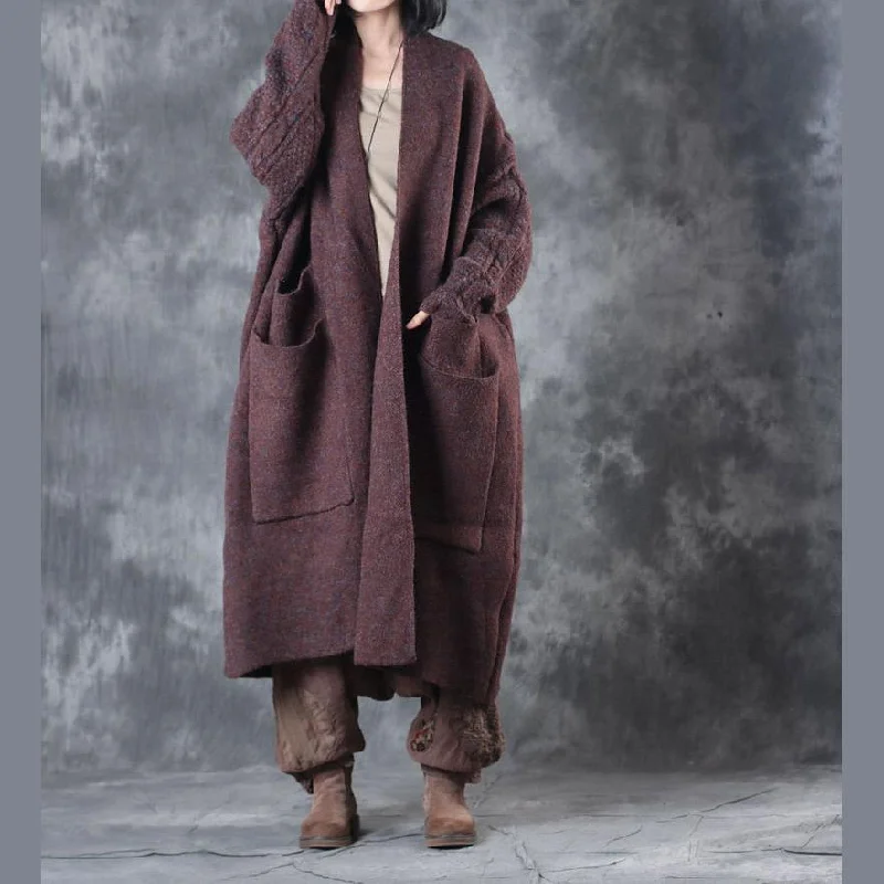 Women's waterproof parka coats with multiple pockets for practicalitywomen chocolate wool coats casual big pockets maxi coat Fashion batwing sleeve Jackets & Coats