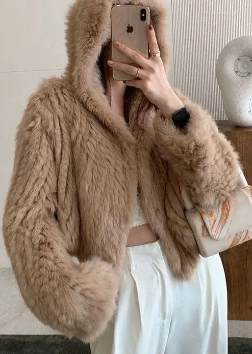 Petite women's wool blend coats with a tailored fit for a flattering silhouetteWomen Coffee Hooded Solid Color Rabbit Hair Knit Jacket Winter Petite women's wool blend coats with a tailored fit for a flattering silhouetteWomen Coffee Hooded Solid Color Rabbit Hair Knit Jacket Winter