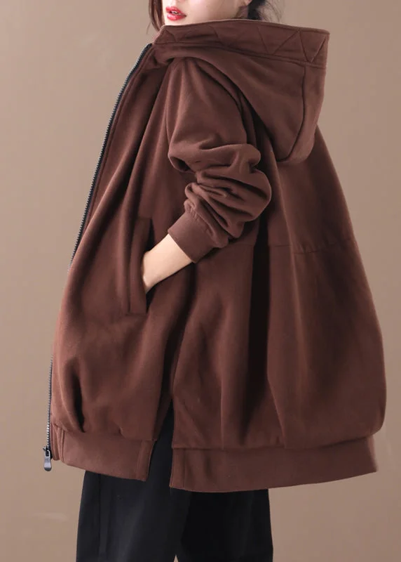 Women's cropped leather coats with silver studs for an edgy lookWomen Chocolate Zippered Low High Design Hooded Coats Long Sleeve Women's cropped leather coats with silver studs for an edgy lookWomen Chocolate Zippered Low High Design Hooded Coats Long Sleeve