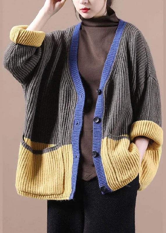 Women's faux fur coats in bright colors for a bold fashion statementWomen Dark Grey Pockets Colorblock Button Fall Sweater Jackets Women's faux fur coats in bright colors for a bold fashion statementWomen Dark Grey Pockets Colorblock Button Fall Sweater Jackets