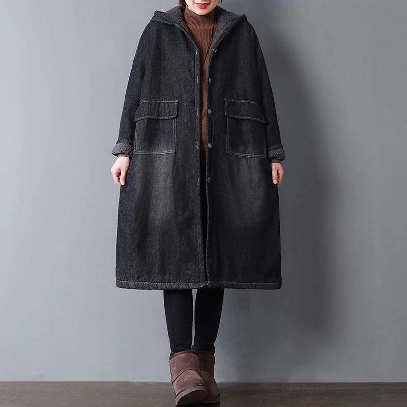 Women's long - sleeve wool coats in a houndstooth pattern for a classic charmwomen denim black parkas oversized hooded warm winter coat Warm pockets thick outwear