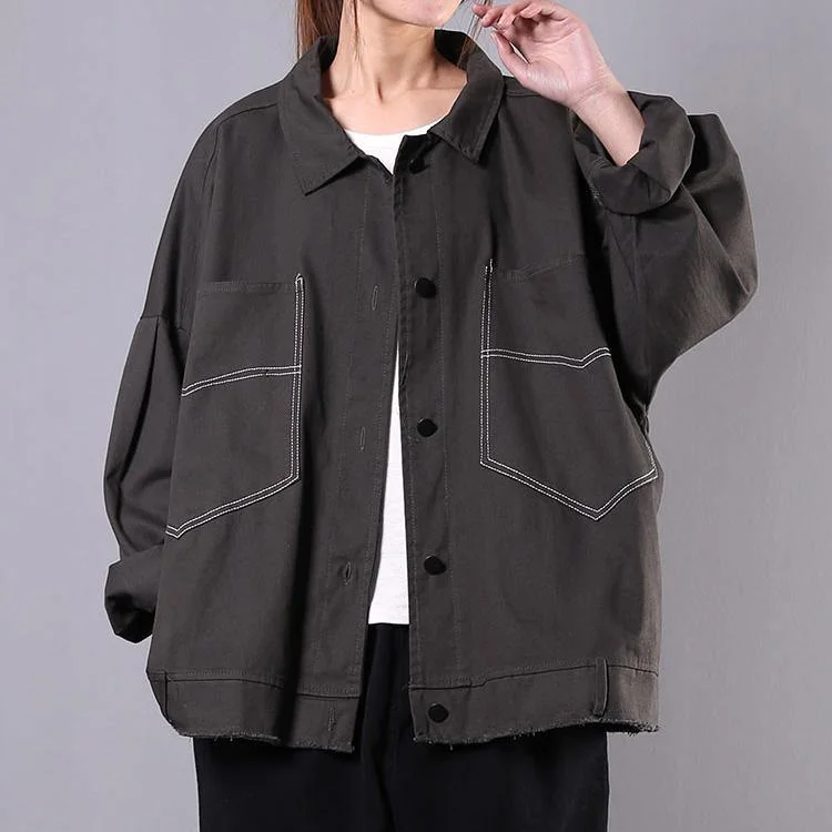 Women's cropped leather coats with silver studs for an edgy lookWomen gray Fashion trench coat Fabrics lapel pockets spring women coats Women's cropped leather coats with silver studs for an edgy lookWomen gray Fashion trench coat Fabrics lapel pockets spring women coats
