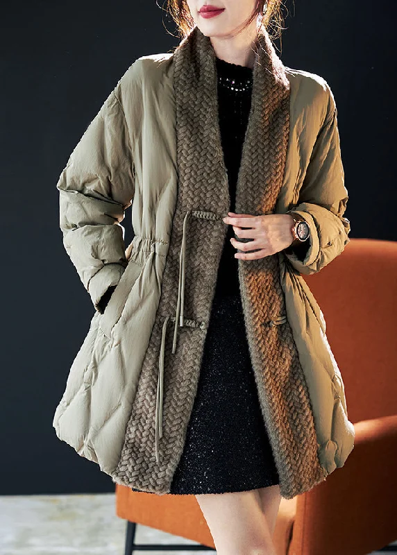 Shearling - lined women's leather coats for ultimate warmth and luxuryWomen Green Chinese Button Patchwork Duck Down Puffers Jackets Winter Shearling - lined women's leather coats for ultimate warmth and luxuryWomen Green Chinese Button Patchwork Duck Down Puffers Jackets Winter