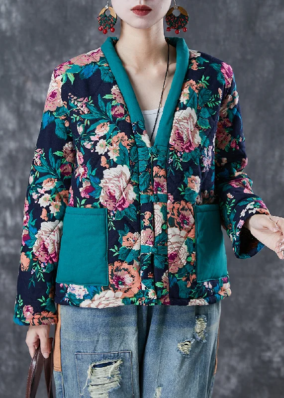 Quilted down women's coats with removable hoods for outdoor activitiesWomen Green Print Patchwork Fine Cotton Filled Coats Winter Quilted down women's coats with removable hoods for outdoor activitiesWomen Green Print Patchwork Fine Cotton Filled Coats Winter