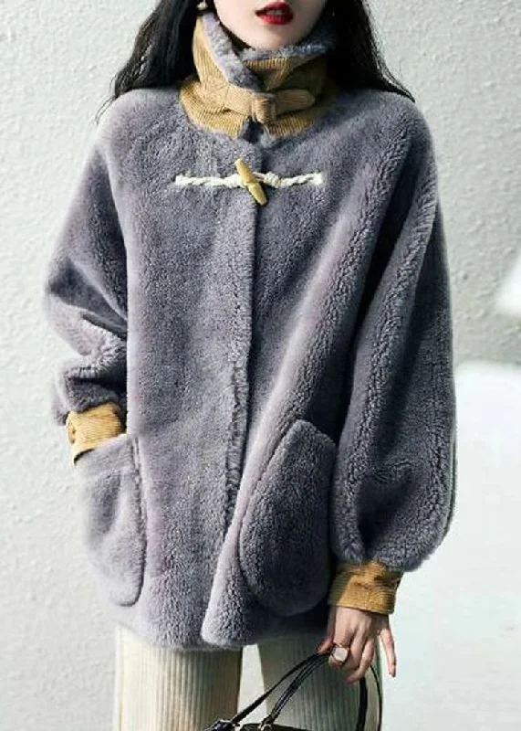 Women's longline double - breasted camel coats for a sophisticated lookWomen Grey Hign Neck Pockets Patchwork Wool Coats Winter Women's longline double - breasted camel coats for a sophisticated lookWomen Grey Hign Neck Pockets Patchwork Wool Coats Winter