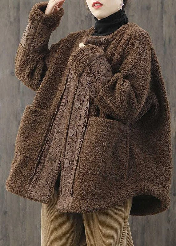 Women's pea coats with brass buttons for a nautical - inspired styleWomen Khaki O-Neck Button Casual Fall Winter Thick Long sleeve Coat Women's pea coats with brass buttons for a nautical - inspired styleWomen Khaki O-Neck Button Casual Fall Winter Thick Long sleeve Coat