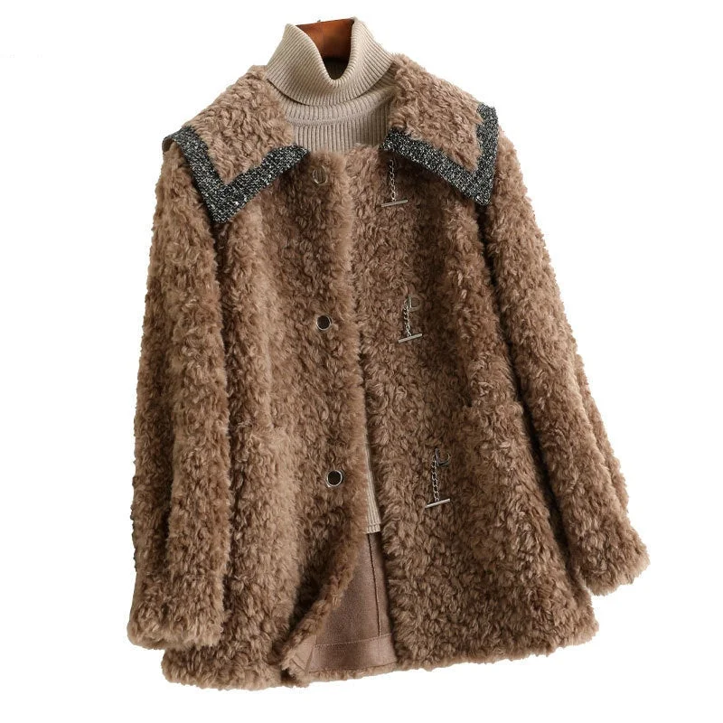 Women's longline double - breasted camel coats for a sophisticated lookWomen Korean Fashion Real Wool Fur Turn Down Collar Hook Coats Women's longline double - breasted camel coats for a sophisticated lookWomen Korean Fashion Real Wool Fur Turn Down Collar Hook Coats