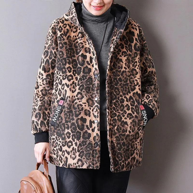 Belted women's cashmere coats in soft pastels for a luxurious feelwomen Leopard spring cotton tops casual cotton hooded tops pockets coat