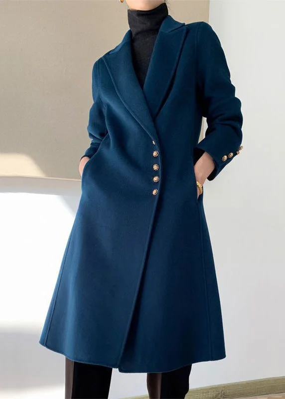 Women's longline double - breasted camel coats for a sophisticated lookWomen Navy Lapel Button Slim Fit Woolen Coats Fall