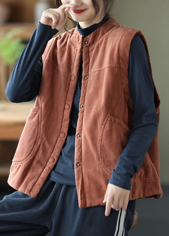 Long women's mac coats in a lightweight fabric for spring showersWomen Orange Stand Collar Button Pockets Winter Sleeveless Waistcoat Long women's mac coats in a lightweight fabric for spring showersWomen Orange Stand Collar Button Pockets Winter Sleeveless Waistcoat