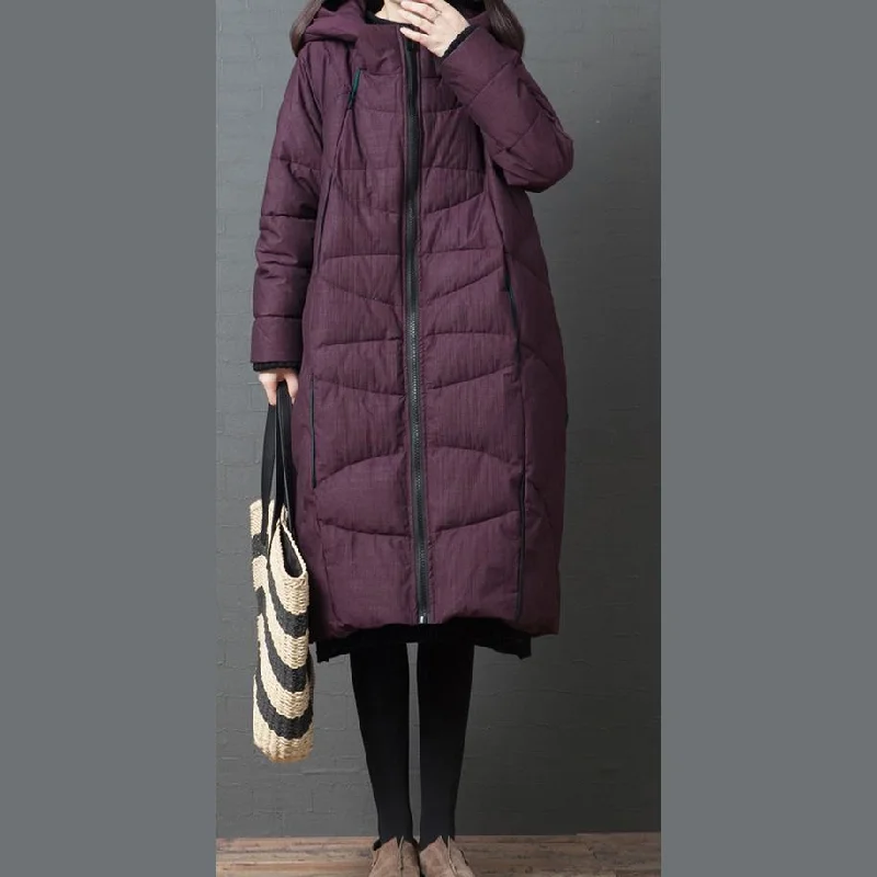 Women's reversible down coats with two - tone designs for versatile stylingwomen oversized Coats winter outwear burgundy hooded zippered Parkas