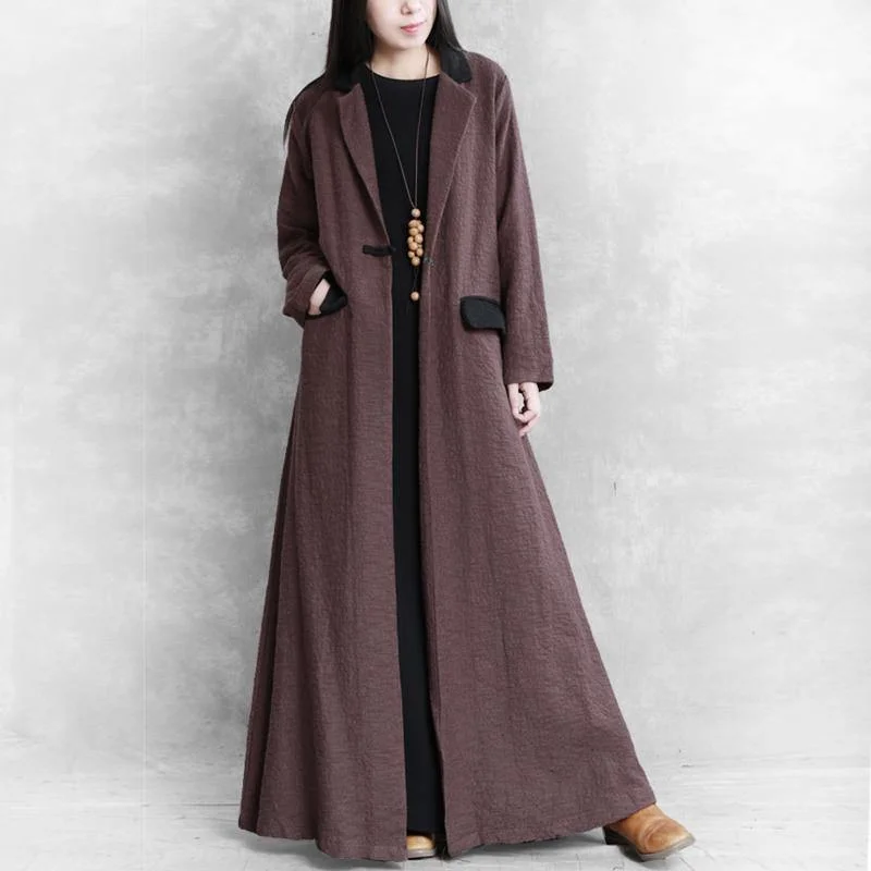 Petite women's wool blend coats with a tailored fit for a flattering silhouetteWomen patchwork collar Fashion outfit chocolate baggy coat fall