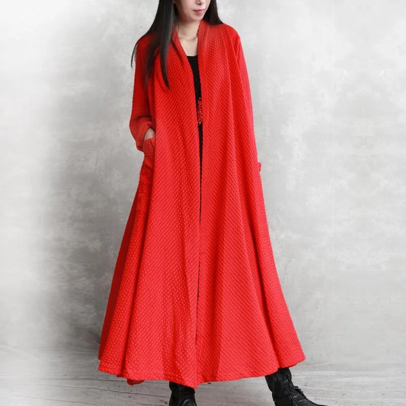 Women's faux fur coats in bright colors for a bold fashion statementWomen patchwork pockets top quality box coat red silhouette outwears fall
