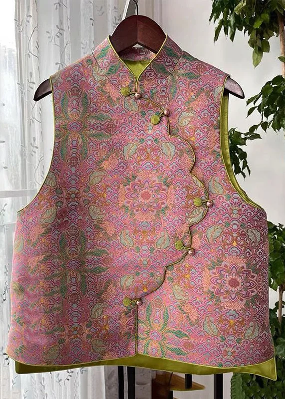 Petite women's wool blend coats with a tailored fit for a flattering silhouetteWomen Pink Asymmetrical Button Print Cotton Waistcoat Sleeveless