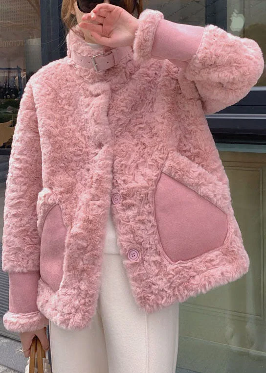 Women's reversible down coats with two - tone designs for versatile stylingWomen Pink Stand Collar Pockets Faux Fur Winter Coats Women's reversible down coats with two - tone designs for versatile stylingWomen Pink Stand Collar Pockets Faux Fur Winter Coats
