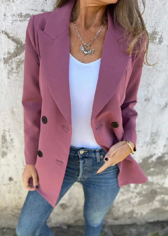 Women's pea coats with brass buttons for a nautical - inspired styleWomen Purple Peter Pan Collar Button Suit Coat Fall