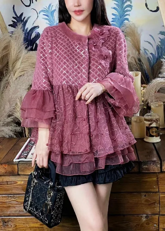 Women's faux fur coats in bright colors for a bold fashion statementWomen Purple Ruffled Tulle Floral Patchwork Mink Velvet Coats Winter Women's faux fur coats in bright colors for a bold fashion statementWomen Purple Ruffled Tulle Floral Patchwork Mink Velvet Coats Winter