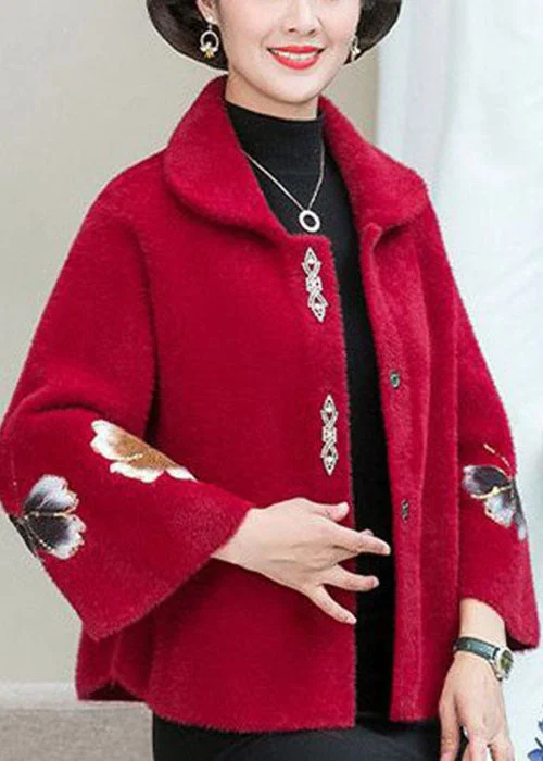 Women's waterproof parka coats with multiple pockets for practicalityWomen Red Embroideried Floral Thick Mink Hair Knitted Coats Winter Women's waterproof parka coats with multiple pockets for practicalityWomen Red Embroideried Floral Thick Mink Hair Knitted Coats Winter