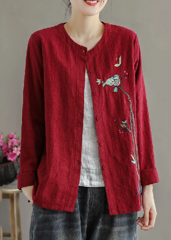 Oversized women's wool coats in a monochromatic look for a trendy outfitWomen Red Embroideried Patchwork Cotton Cardigans Coats Spring Oversized women's wool coats in a monochromatic look for a trendy outfitWomen Red Embroideried Patchwork Cotton Cardigans Coats Spring
