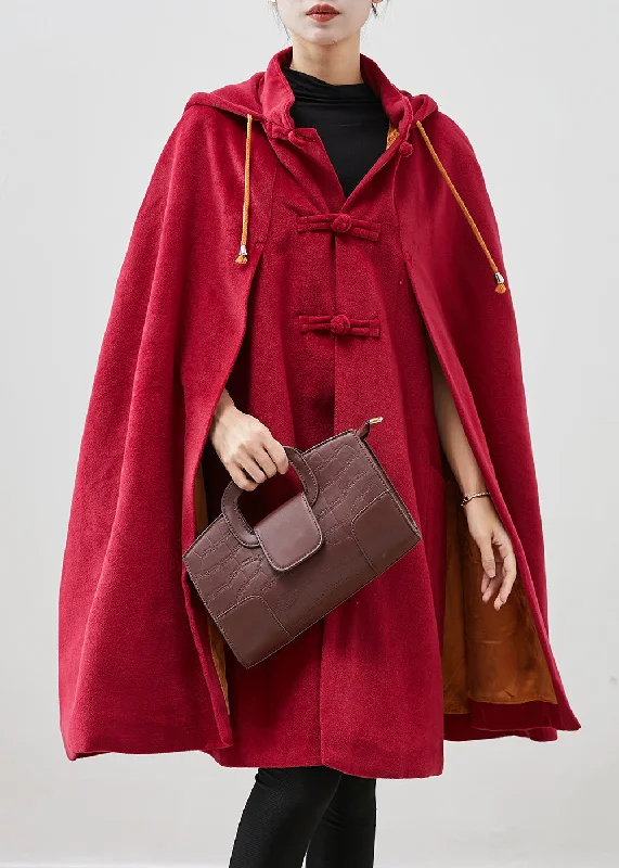 Checkered women's wool coats in a classic pattern for a timeless styleWomen Red Hooded Chinese Button Warm Fleece Coats Cloak Sleeves Checkered women's wool coats in a classic pattern for a timeless styleWomen Red Hooded Chinese Button Warm Fleece Coats Cloak Sleeves