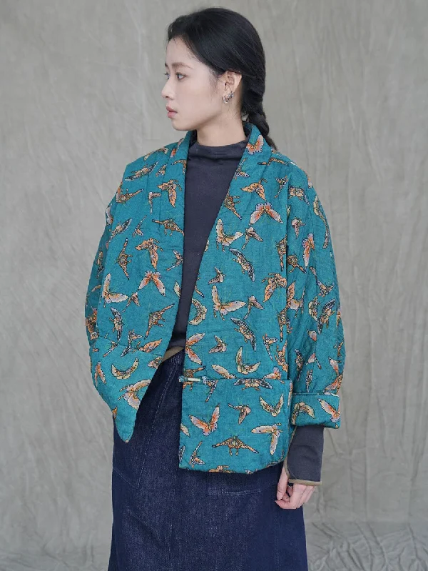 Long women's mac coats in a lightweight fabric for spring showersWomen Vintage Butterfly Print Cotton Padded Coat Long women's mac coats in a lightweight fabric for spring showersWomen Vintage Butterfly Print Cotton Padded Coat