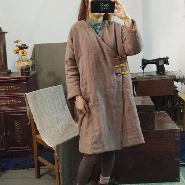 Hooded women's puffer coats in neon colors for high - visibility sportsWomen Vintage Linen Thick Parkas V-Neck Long Sleeve Coats Hooded women's puffer coats in neon colors for high - visibility sportsWomen Vintage Linen Thick Parkas V-Neck Long Sleeve Coats