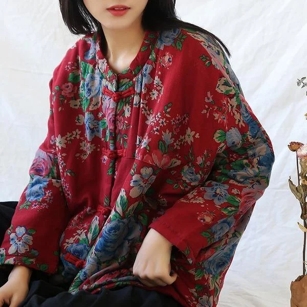 Women's longline double - breasted camel coats for a sophisticated lookWomen Vintage Print Floral Parkas Red Stand Long Sleeve Winter Coats Warm Parkas Coats Women's longline double - breasted camel coats for a sophisticated lookWomen Vintage Print Floral Parkas Red Stand Long Sleeve Winter Coats Warm Parkas Coats