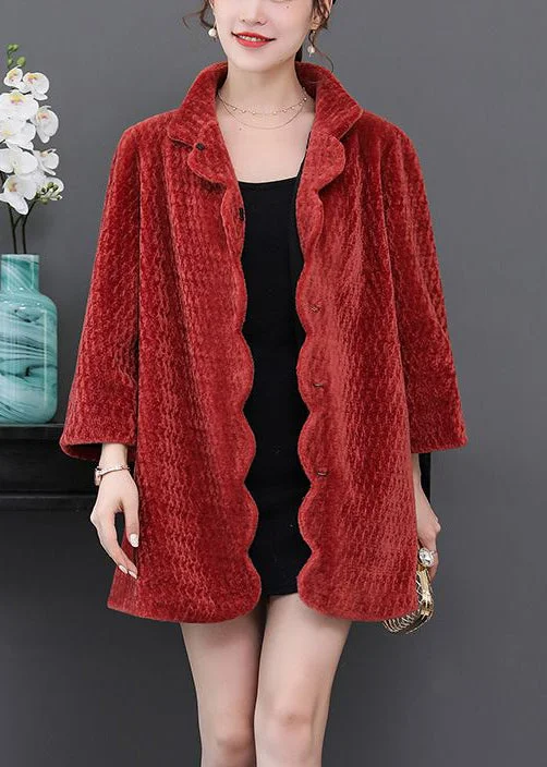 Women's knee - length wool blend coats with a fur collar for added warmthWomen Watermelon Red Oversized Thick Cashmere Jackets Winter Women's knee - length wool blend coats with a fur collar for added warmthWomen Watermelon Red Oversized Thick Cashmere Jackets Winter