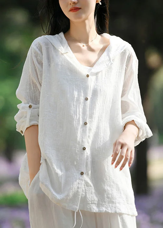 Embroidered women's cotton coats in a bohemian pattern for a unique designWomen White Hooded Button Patchwork Cotton Coats Long Sleeve Embroidered women's cotton coats in a bohemian pattern for a unique designWomen White Hooded Button Patchwork Cotton Coats Long Sleeve