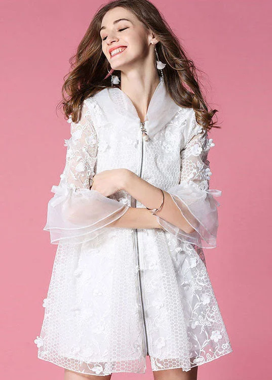Women's pea coats with brass buttons for a nautical - inspired styleWomen White Hooded Hollow Out Applique Organza Jacket Spring Women's pea coats with brass buttons for a nautical - inspired styleWomen White Hooded Hollow Out Applique Organza Jacket Spring