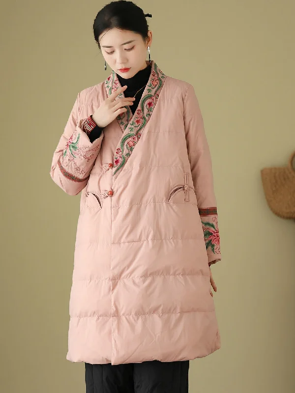 Long women's mac coats in a lightweight fabric for spring showersWomen Winter Ethnic Embroidery Long Down Coat Long women's mac coats in a lightweight fabric for spring showersWomen Winter Ethnic Embroidery Long Down Coat